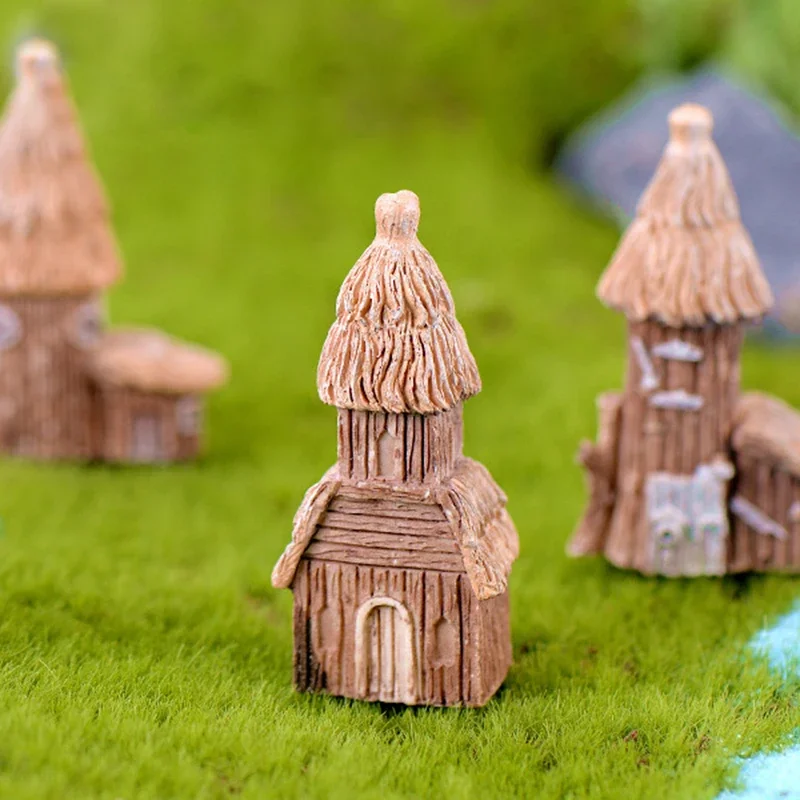 4 Pcs Resin Miniature House Craft Micro Landscape Ornament for Miniature Bonsai Decoration Fairy Garden Figurine