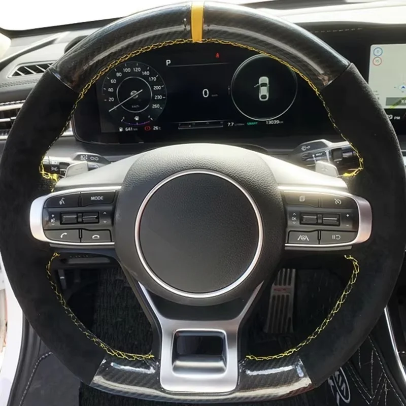 

Customize Suede Carbon Fiber Car Steering Wheel Cover For Kia Optima Kia K5 GT GT-Line Sedan 2020-2022 Car Interior Accessories