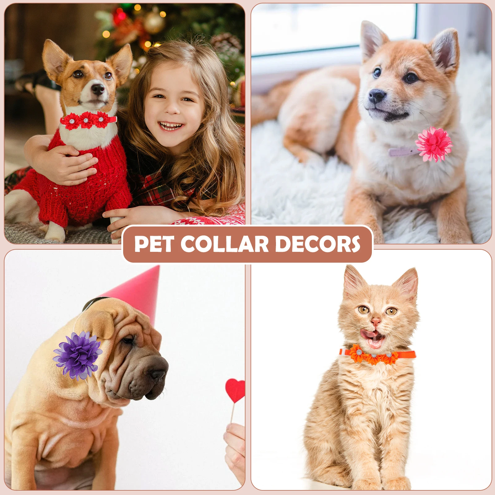 

1Set Flower Design Pet Collar Lightweight Adjustable Polyester Cat Dog Collar for Cosplay Party Birthday Wedding Decoration