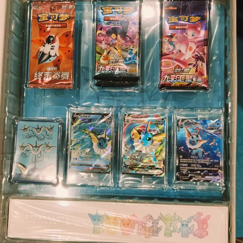 Caja de regalo Original Pokemon Eevee Evolution Ultra avanzada, PTCG chino, Anime Jolteon Vaporeon Flareon, tarjetas de juguete coleccionables, regalos