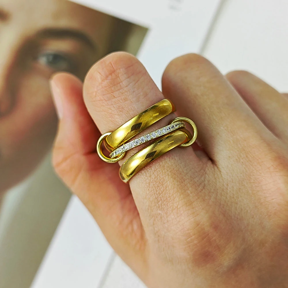 Stainless Steel Spinelli Ring For Women Men Fashion New Gold Color Zircon Three-Piece Set Stacking Rings Finger Jewelry Gifts