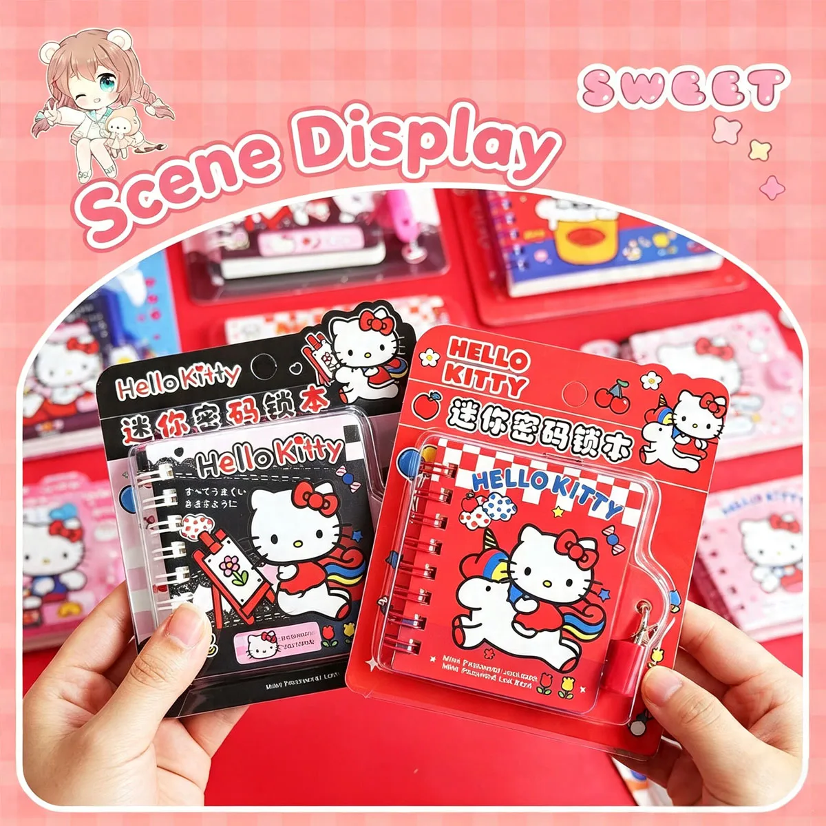 Sanrio Hello Kitty Kids' Secret Diary Cute Spiral-Bound Notebook with Lock Colorful Pages Stationery Gift