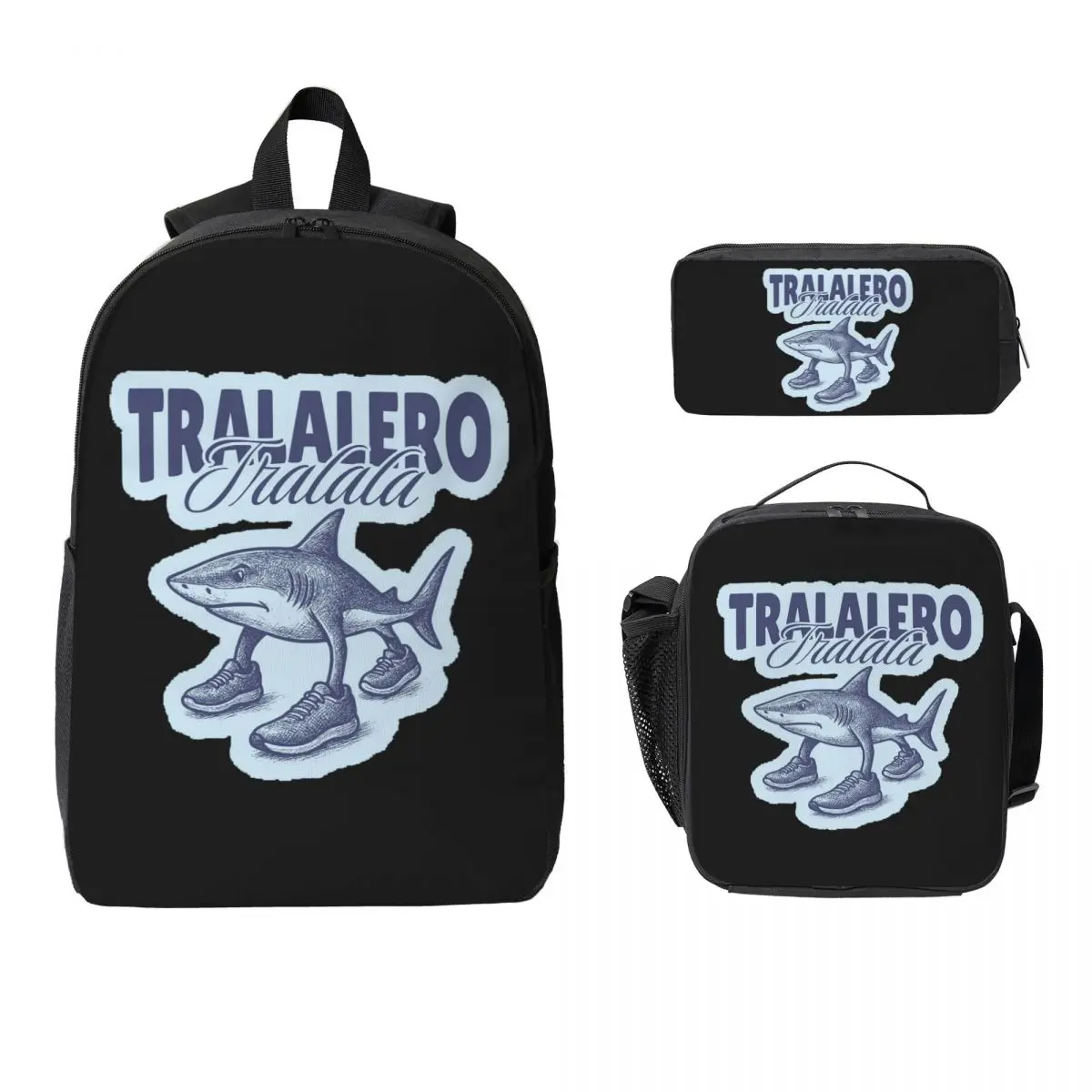 

Tralalero Tralala Shark Italian Brainrot Backpack BookBag School Bag Laptop Shoulder Bags 3ps Insulated Lunch Bag Pencil Case