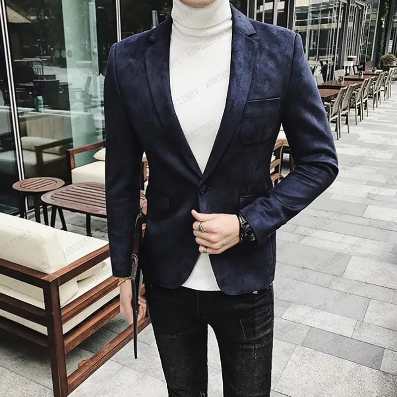 Grauer Wildleder Männer Blazer Slim Fit hochwertige benutzer definierte Gezeiten jacke Smart Business maßge schneiderte Männer Anzug Mantel männliche Blazer Kostüm homme