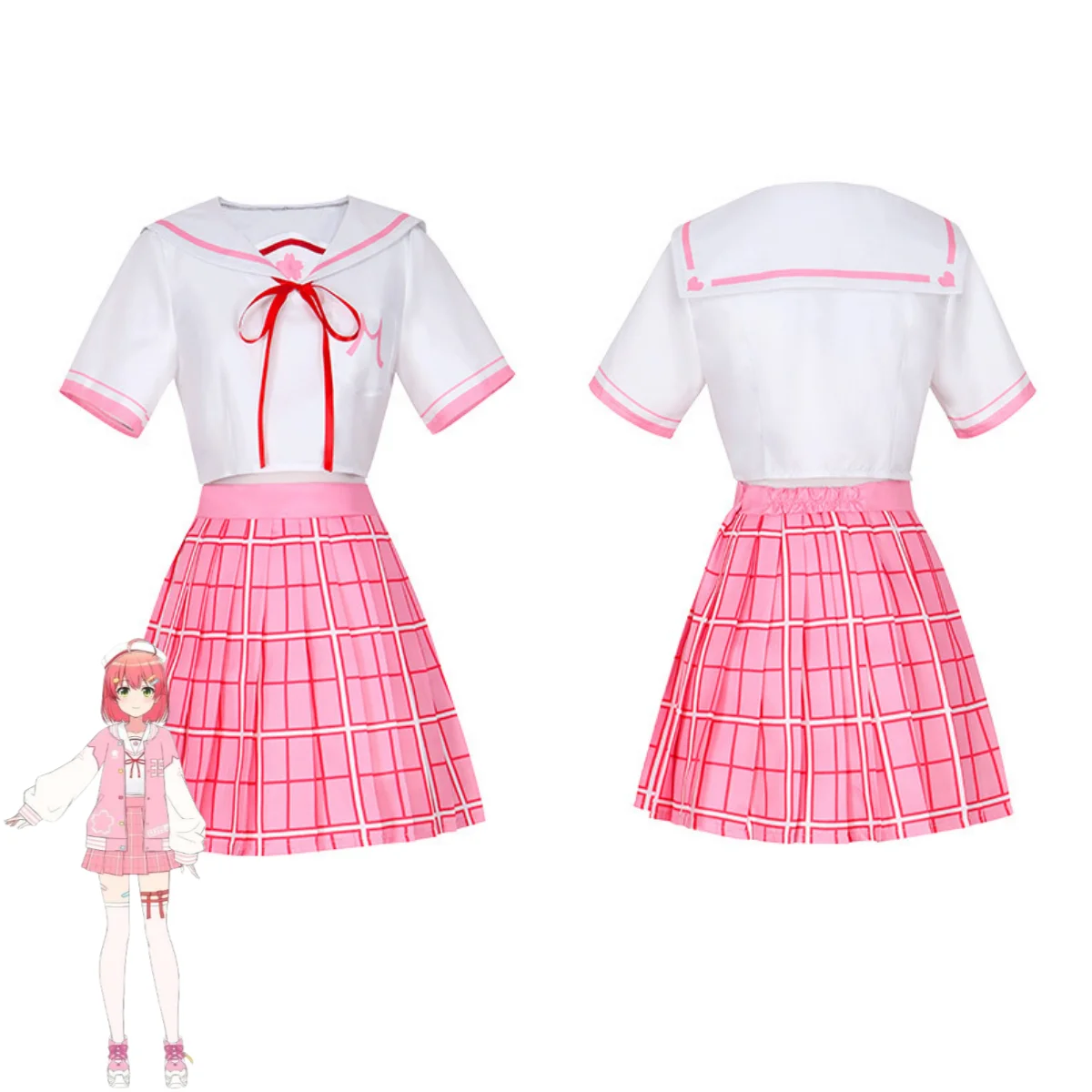 أنيمي الظاهري YouTuber ساكورا ميكو تأثيري حلي VTuber Hololive الوردي JK الزي المدرسي تنورة شعر مستعار أحذية بدلة جميلة 2025