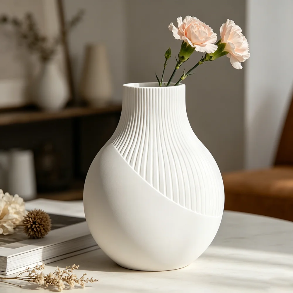

3D Ribbed Geometric Vase Silicone Mold, DIY Round Bulb Flower Pot Mould for Plaster/Concrete/Cement