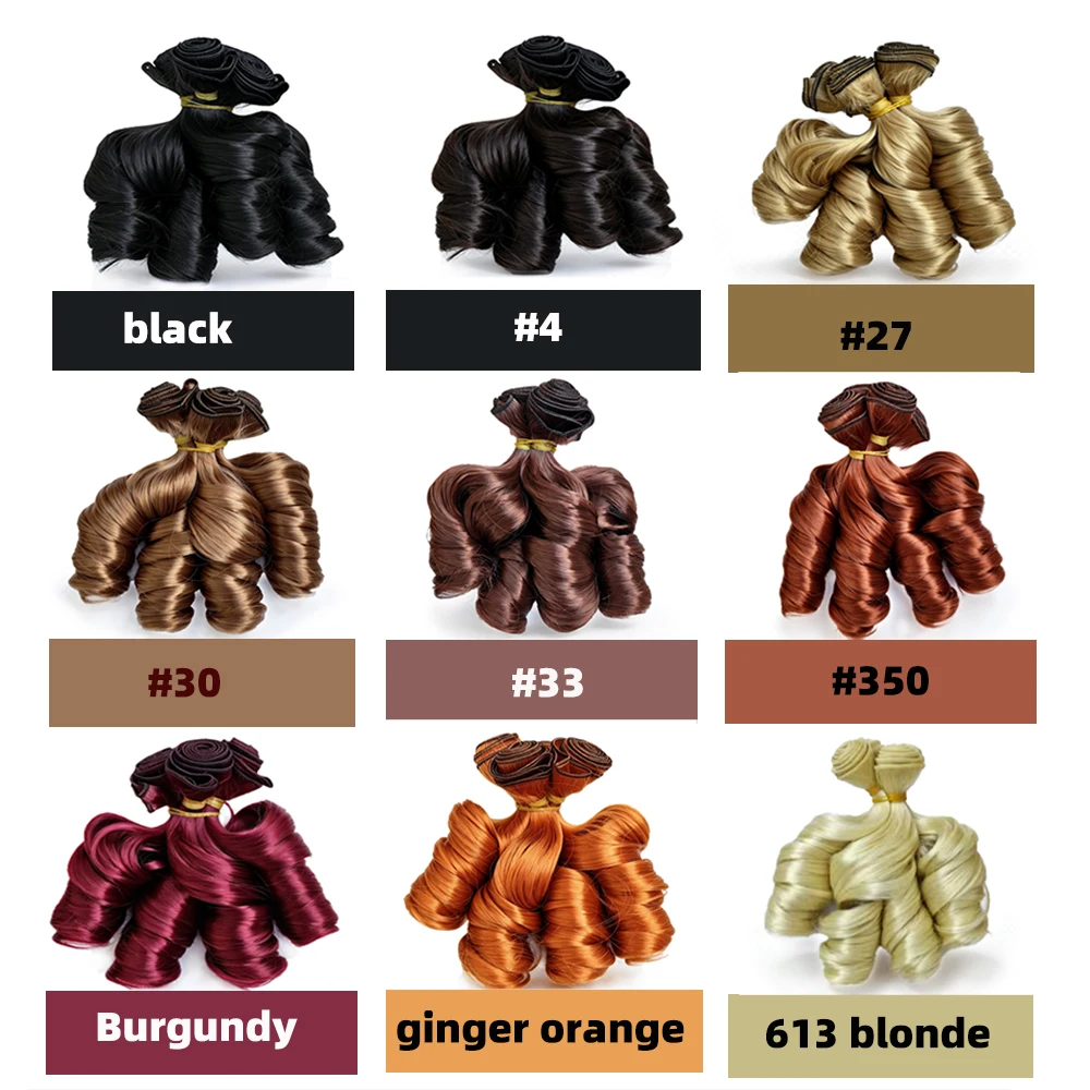 4Pcs French Curl Synthetic Hair Weft, Heat-resistant Spring Curly Bundles, Ginger Sew-in Hair Extensions for Women Party Hairsty