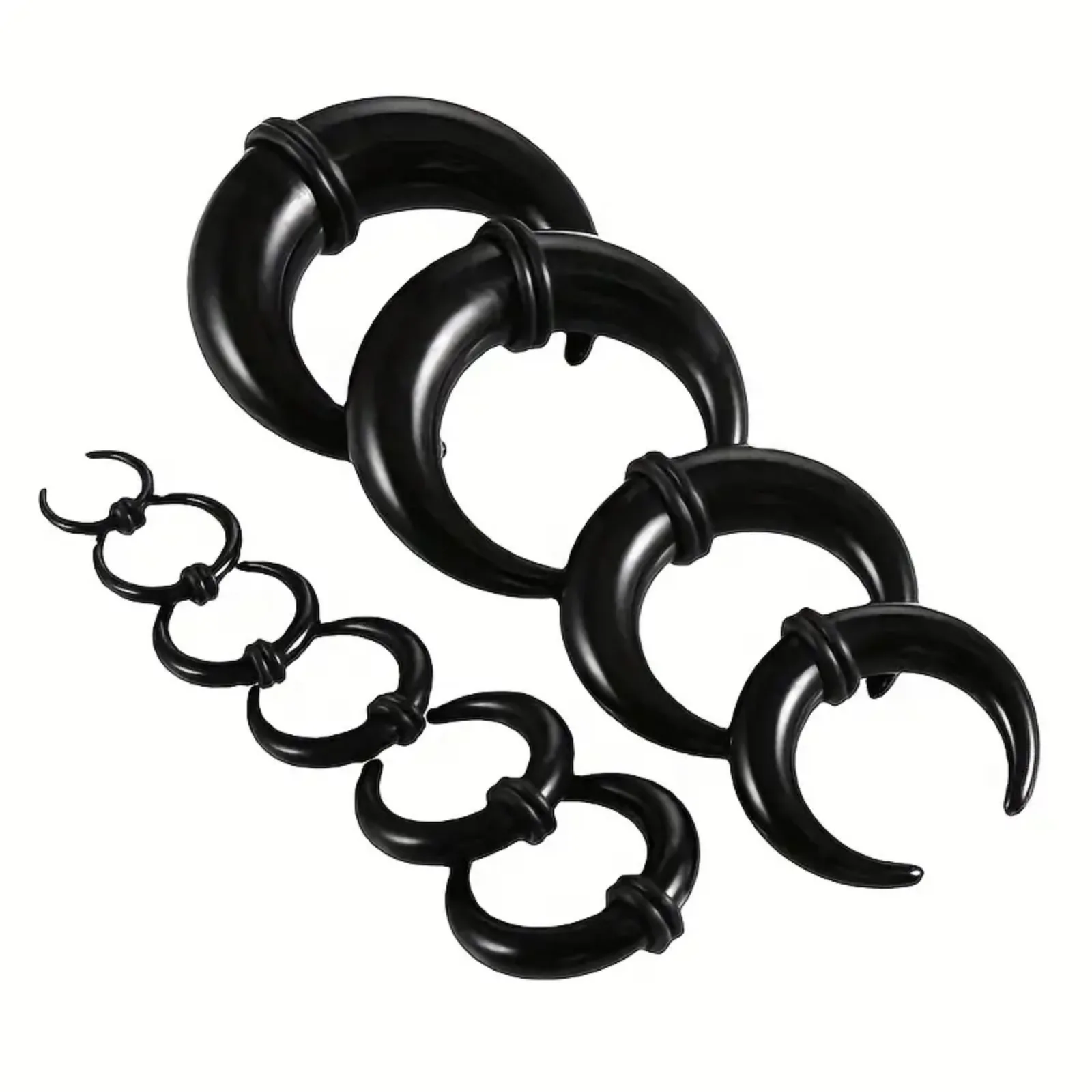 סט תכשיטי חור באוזן בצורת U מאקריליק בצבע שחור עם גודל חור באוזן וטבעת ספטום