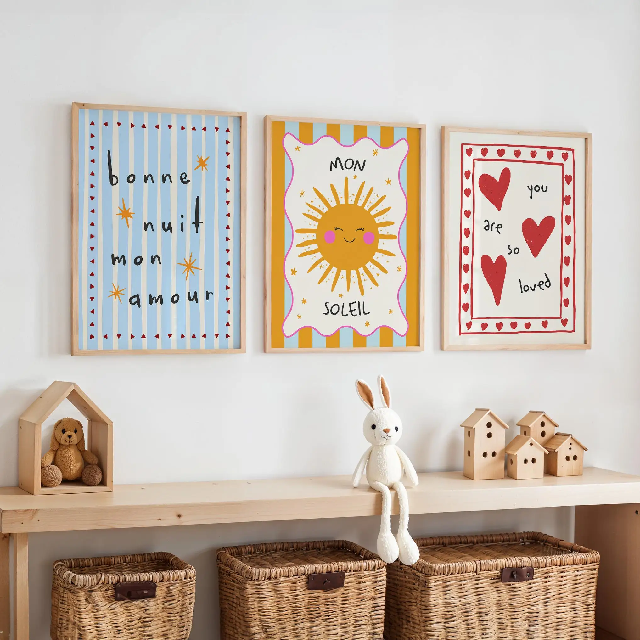 Set of 3 Nursery Posters, Colorful Kids Room Prints,Cute Playroom Wall Art, Boho Room Decor,Inspirational Positive Illustrations