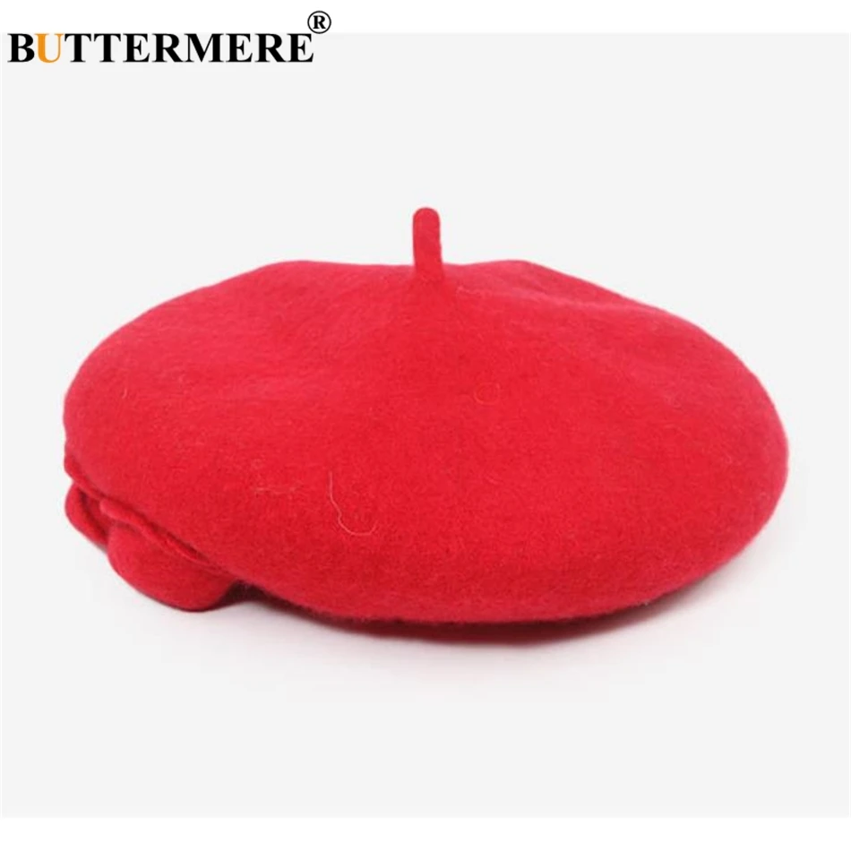 BUTTERMERE Wool Beret French Beanie Winter Hats For Women Flower Red Flat Cap Lady Girl Berets Female Bone Tocas Painter Hat