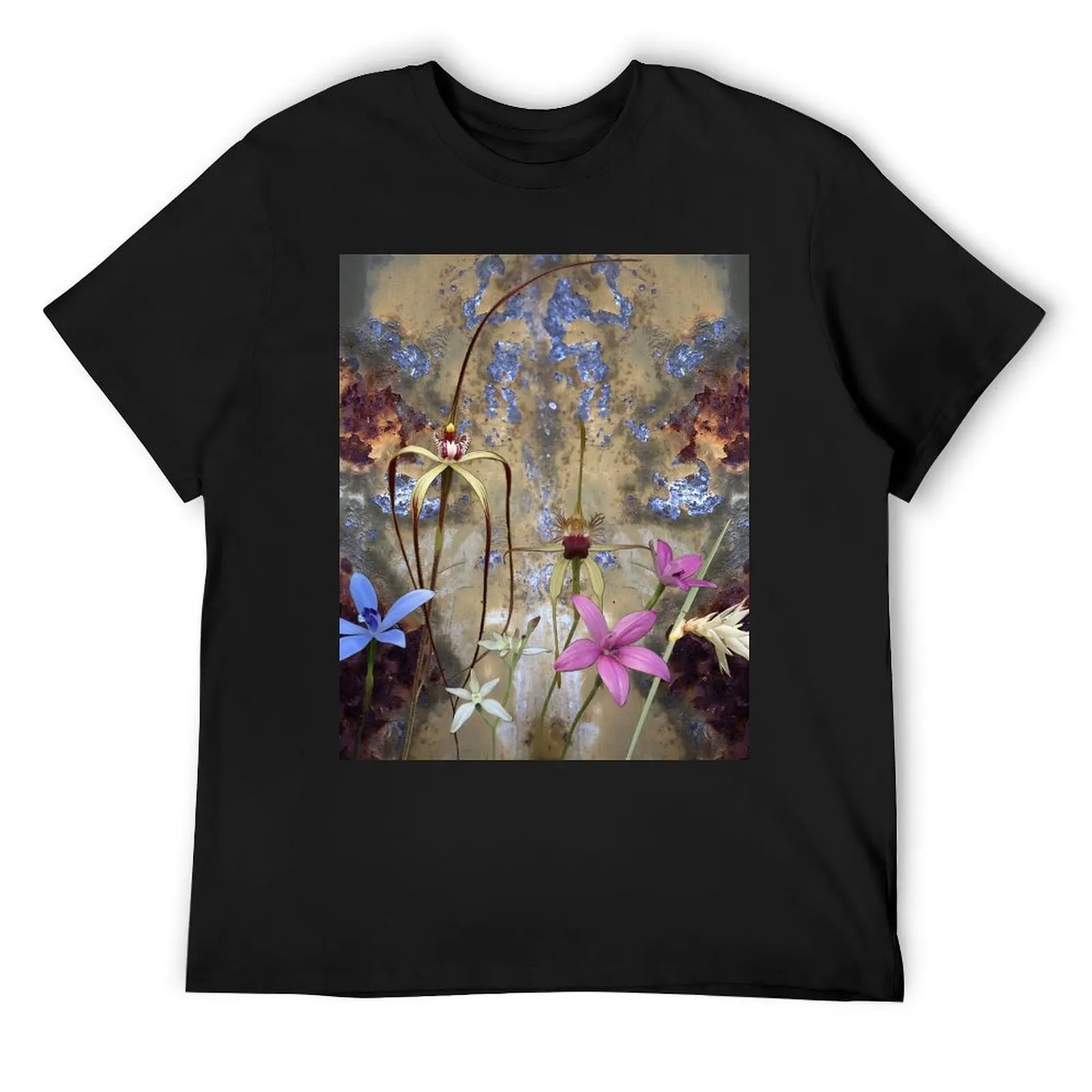 Silky Blue & Orchids with Blue Rusty Metal, native orchids of Western Australia. T-Shirt