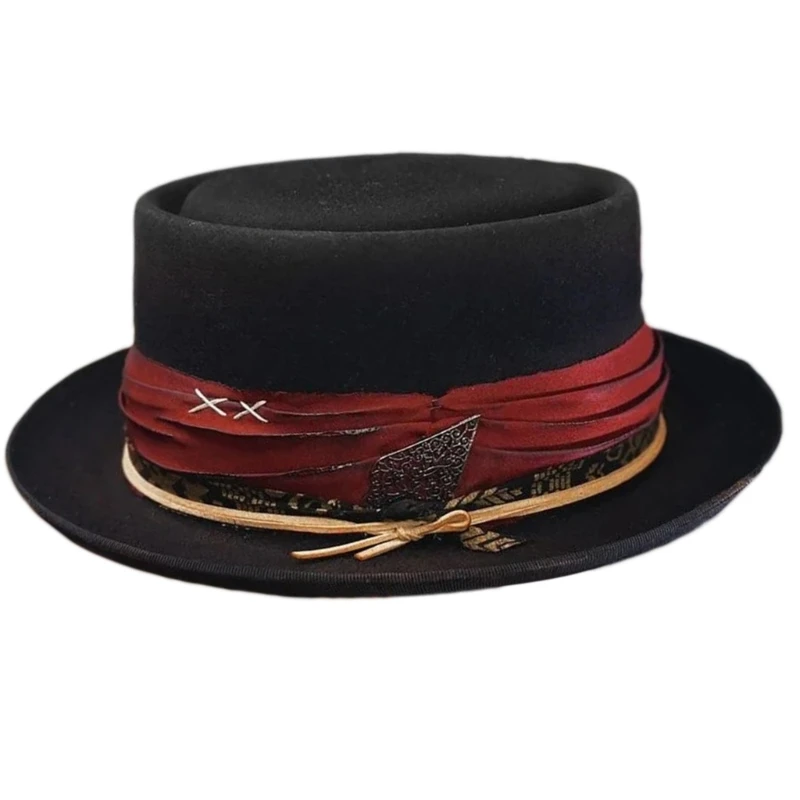 

Outdoor Gentlemen Hat Pleated Ribbon Fedoras Hat Teens Festival Proms Hat