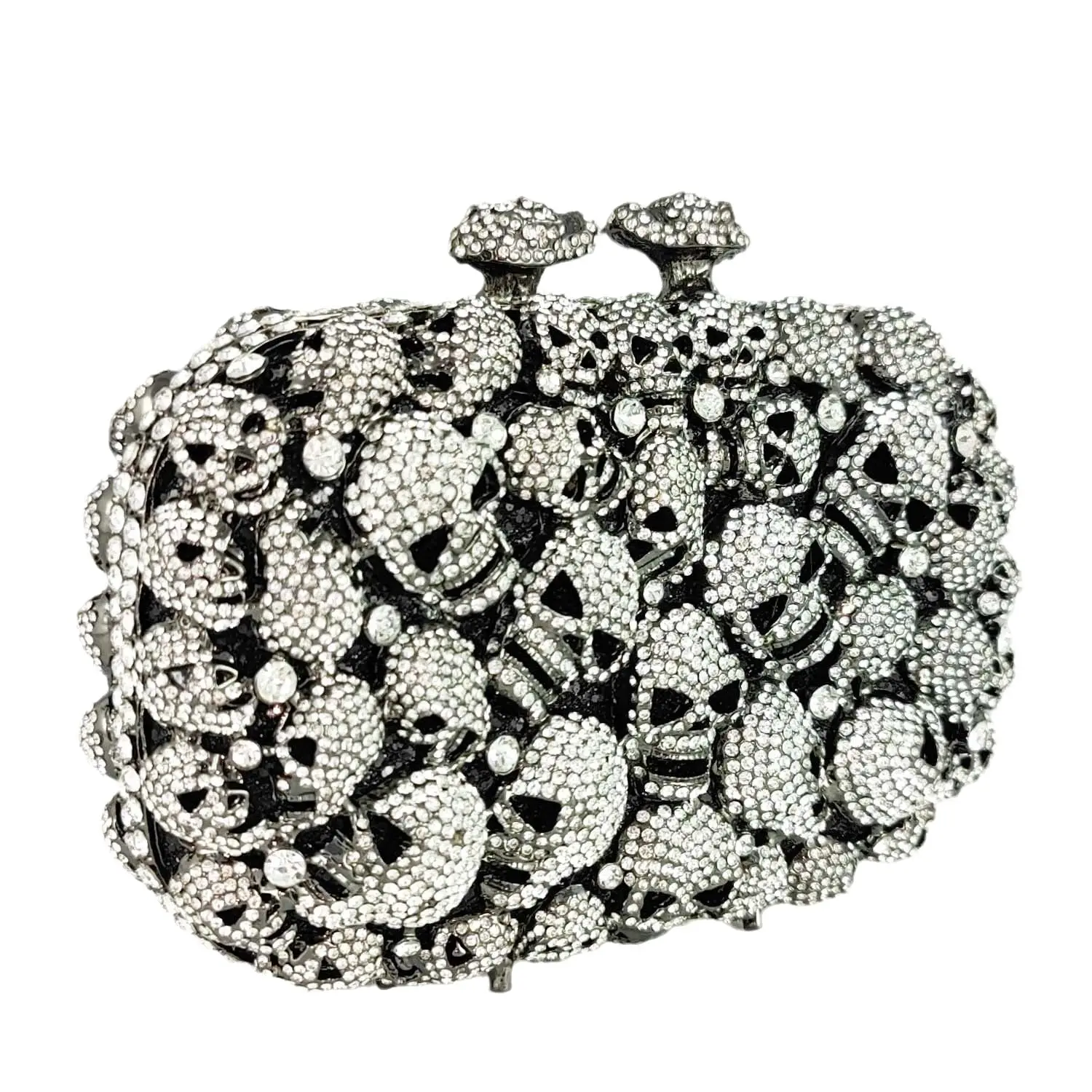 Boutique De FGG Super Mini Women Skull Evening Bags Party Dinner Crystal Clutch Minaudiere Purse and Handbags Black Silver