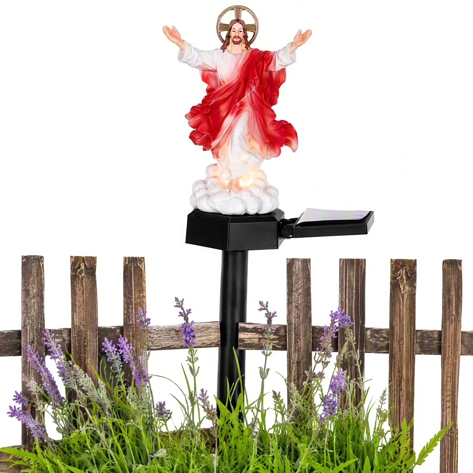 Solar-Powered Jesus Garden Statue with Glowing Night Lamp & Versatile Blessed Sculpture Secure Design for Christian Pray
