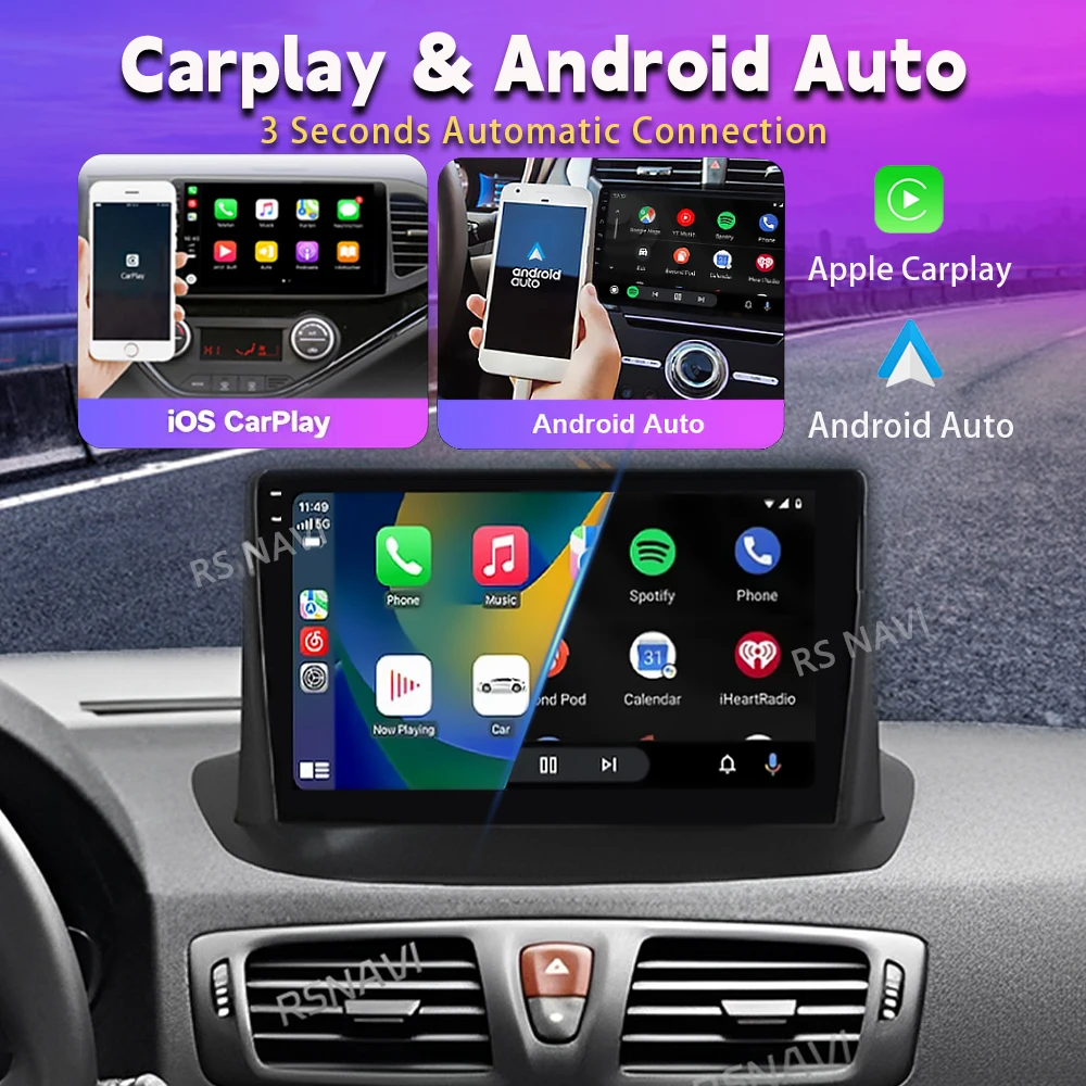 Android 16 Carplay Auto Car Radio Multimedia Player For Renault Megane 3 Fluence Samsung SM3 2008 - 2014 Stereo 2din Head Unit view 4