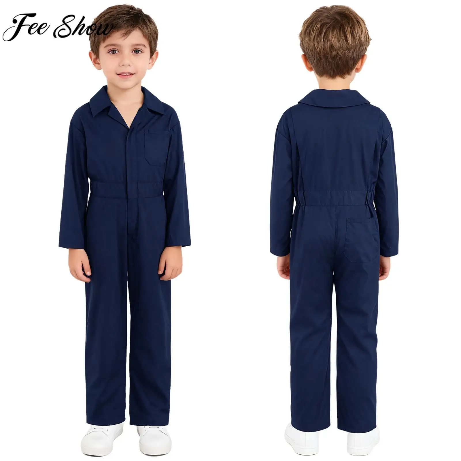 

Boys Girls Halloween Euro Worker Cosplay Costume Fashion Casual Workwear Coverall Long Sleeve Zipper Street Jazz Dance Jumpsuit