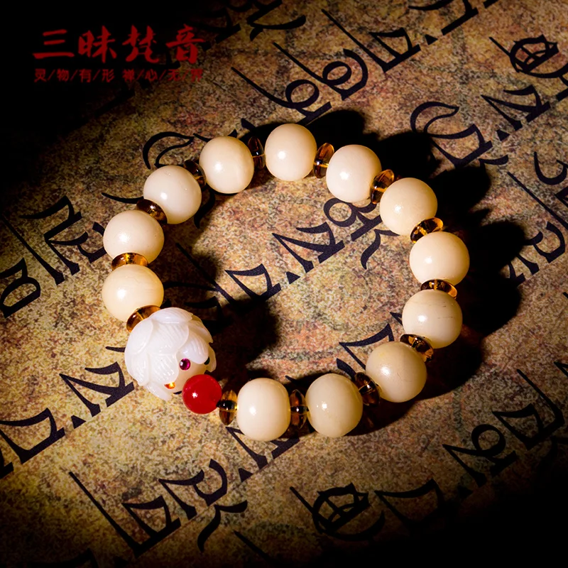 Natural Sanwang Fanyin Tibetan Deer Bone Bracelet Ethnic Style Men's and Women's Beads Oily Bone Beads Buddha Beads Bracelet