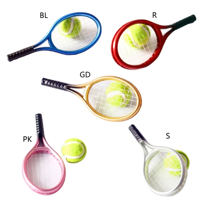 

Baby House Tennis Model Set Mini Simulation Sports Goods Outdoor Miniature Model Include 1x Tennis 1x Racket