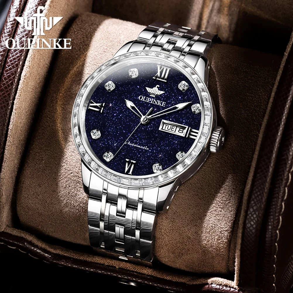 

Мужские автоматические механические часы OUPINKE 3241 с циферблатом «Звездное небо», бриллиантами, сапфировым стеклом и импортным механизмом.
