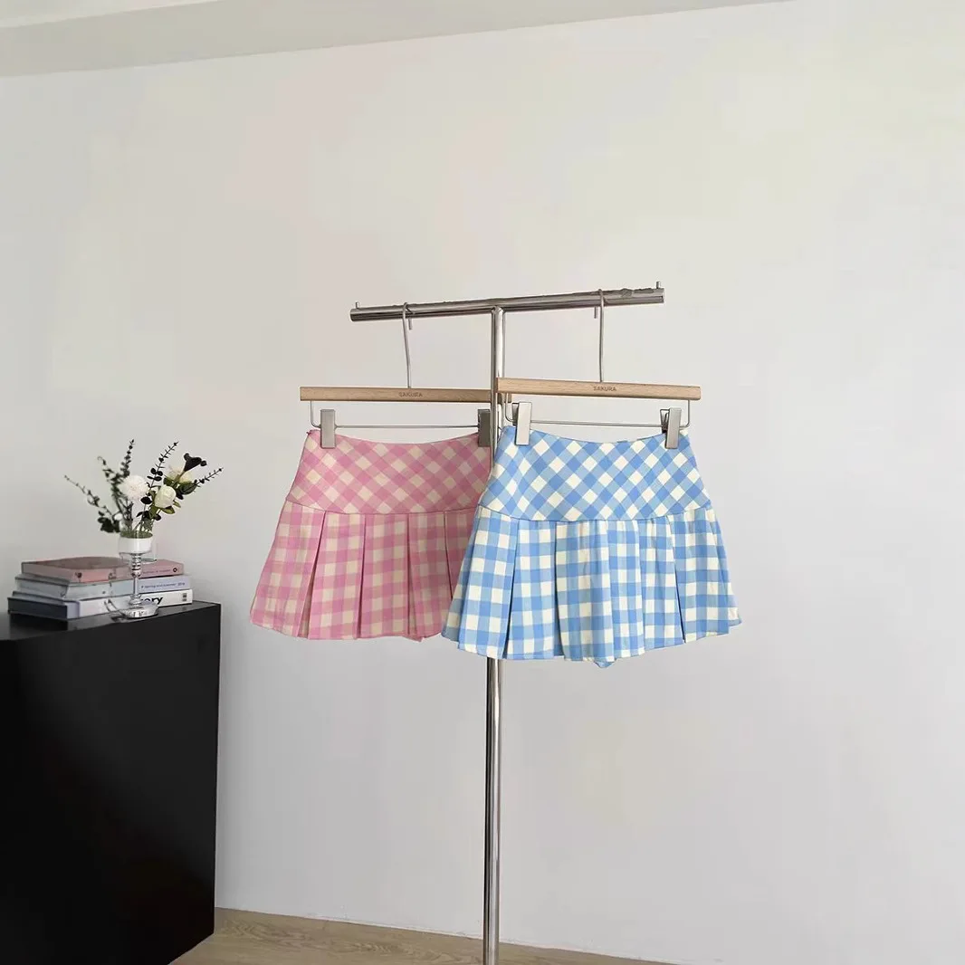 

2026 Summer New Girls Plaid Skirts Fashion Children High Waisted A-line Skirt For Baby Girl Anti Slip Skirt Youth School Uniform