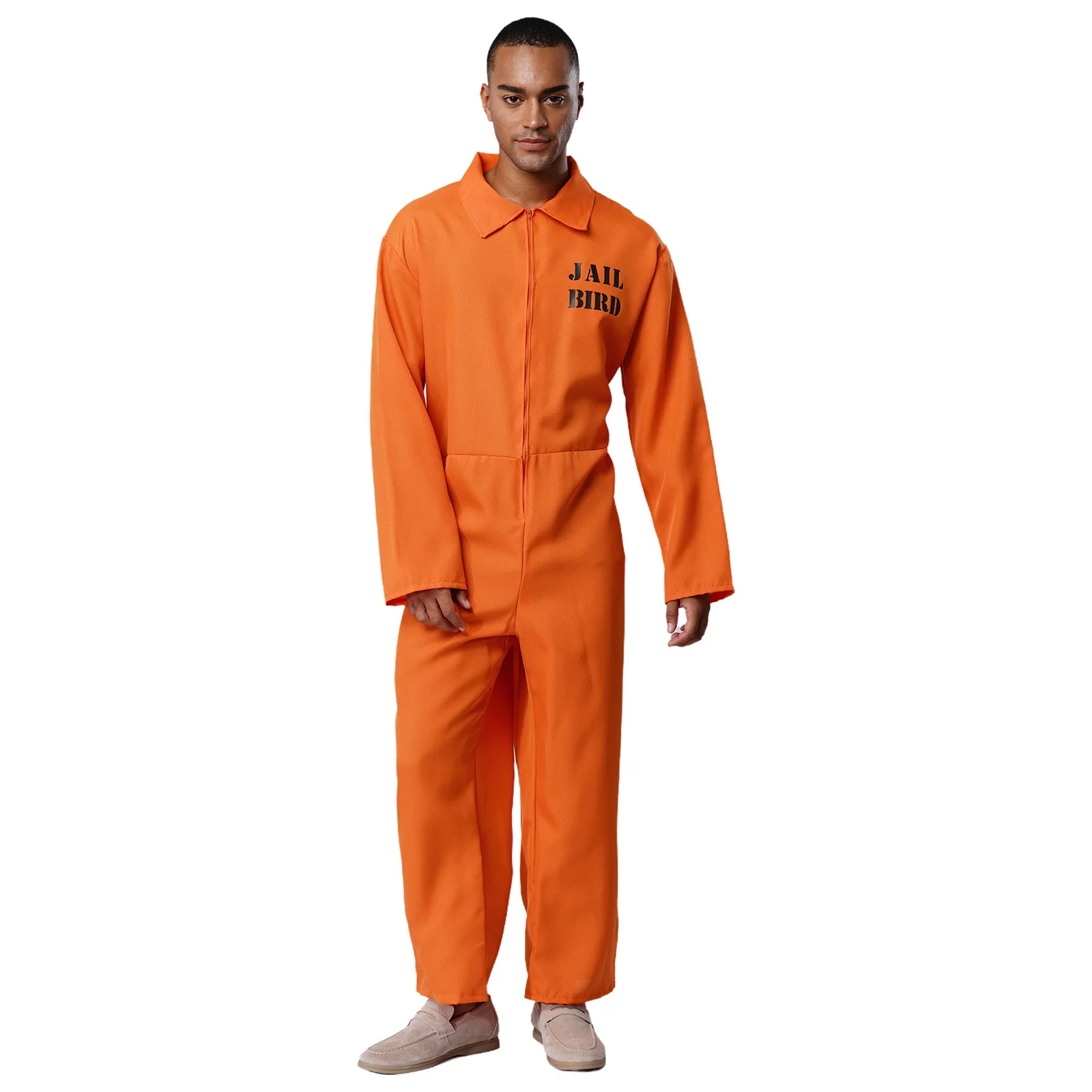 

Men Women Prisoner Jail Halloween Cosplay Jumpsuit Long Sleeve Loose Pant Bodysuits for Carnival Inmate Jail Role Play Outfits