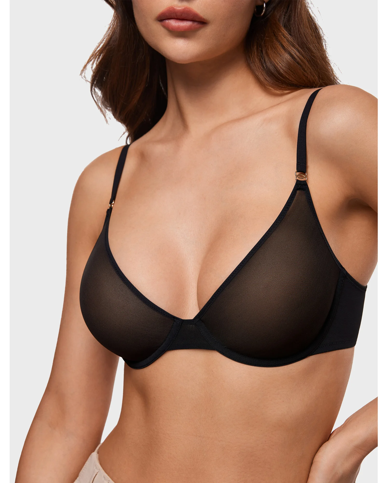 Women's Cosnufy Sheer Balconette Bra Mesh Demi Unlined Plunge See Through Sexy Bras Underwire