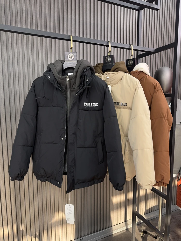 

Мужская повседневная хлопковая куртка Thiened, осенне-зимняя шапка с принтом моя, с капюшоном, искусственная двухсекционная теплая подставка, базовый городский сле