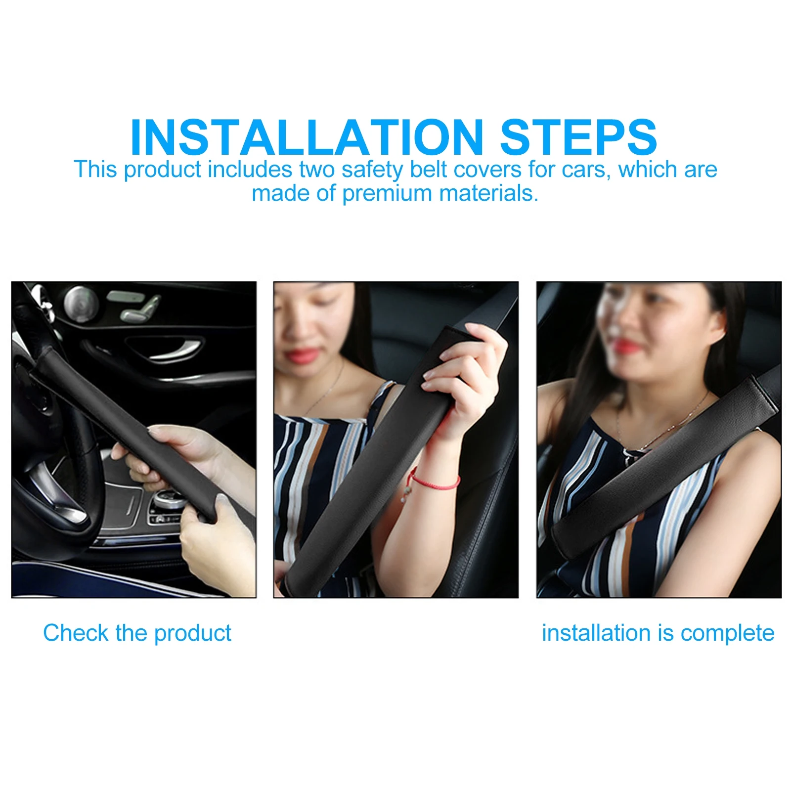 Housses de ceinture de sécurité noires, 2 pièces, 33Cm, épaulettes, coussins de voiture respirants pour sangles de sac, équipement de moto multi-usage