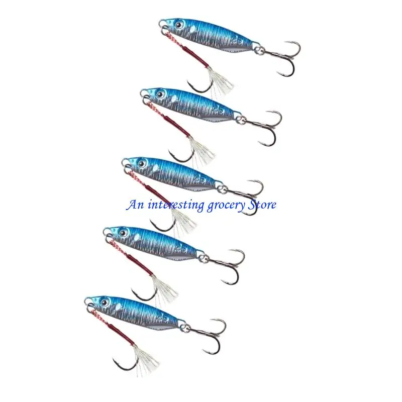 652D 5Pcs Angelgerät Metallguss Jigging Löffel Lockt Hohe Reflektierende Harte Köder mit Drillinge Angeln Köder – Detail 5