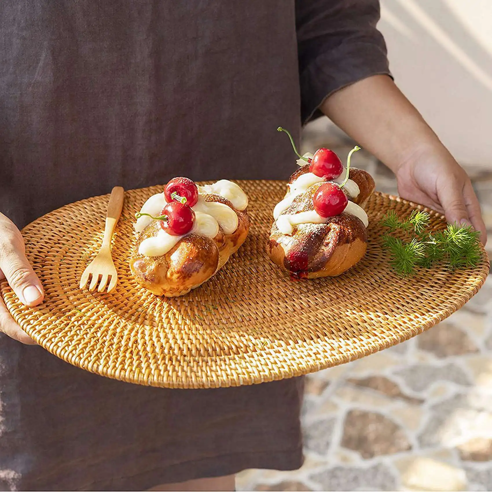 

FYBL-4 шт. овальный коврик из ротанга, натуральный ротанг, ручная работа, аксессуары для чайной церемонии, подходит для столовой, кухни и т. д.