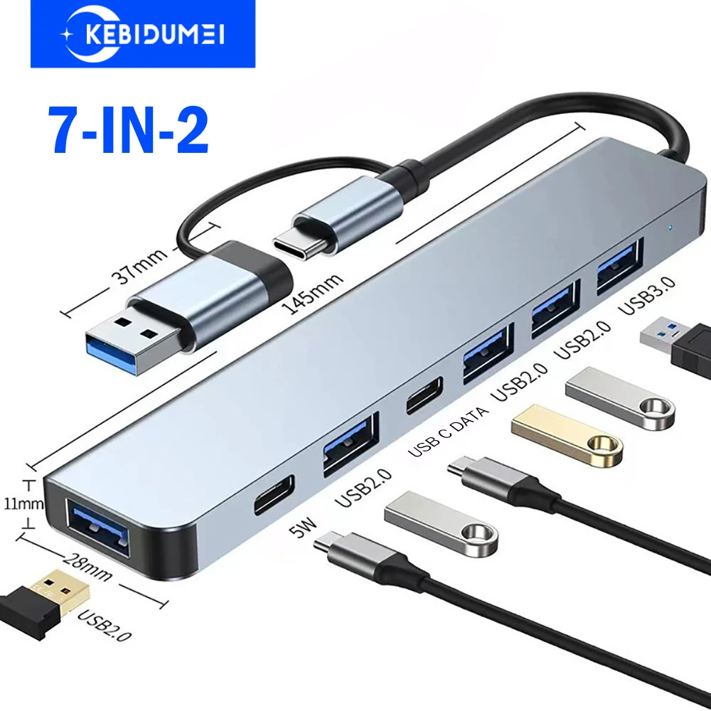 

7-в-2 USB C-концентратор USB 3.0, 5 Гбит/с, высокоскоростная передача USB-концентратор USB C, док-станция OTG, адаптер, поддержка SD TF для ПК, ноутбука