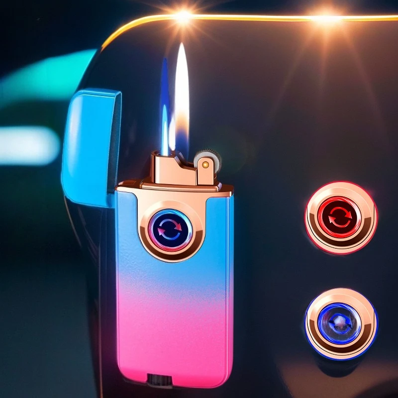 

Newest Creative Double Fire Converter Flame Gas Grinding Wheel Open Fire Press Wind-proof Direct Shock Men's Smoking Accessories