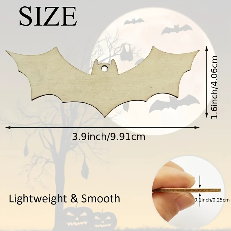 DIY Recycled Wood Bat-Shaped Decorations - Lightweight Unpainted Craft Kits with Twine Hangers for Halloween Party Decor