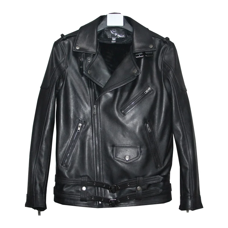 

warm Free genuine shipping.mens leather jacket,thick goatskin quality slim motor coat.sales.plus size style jackets.Detachable