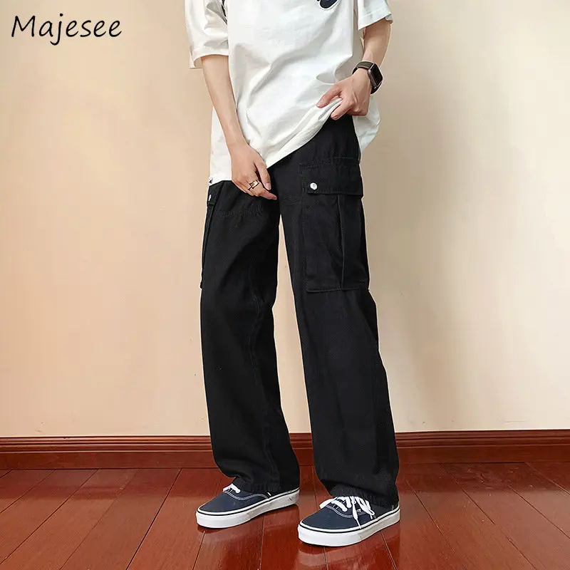 Cargo Pants Casual Men Retro Japanese Stylish Teens Dynamic Baggy All-match Minimalist Solid Handsome Chic Streetwear Pantalones