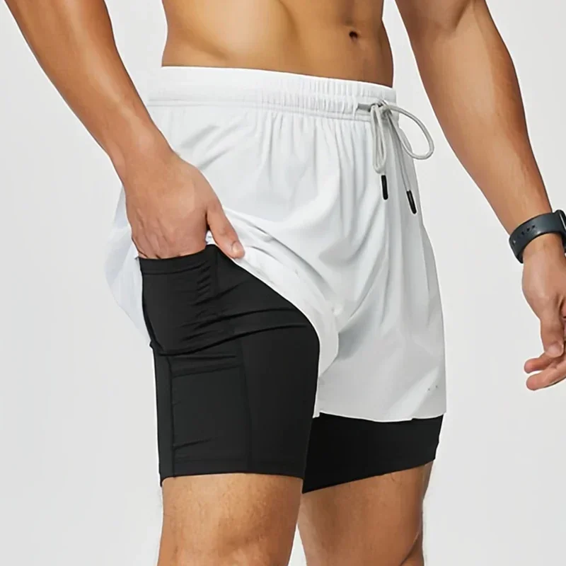 Men Running Shorts 2 in 1 Double-deck Sport Shorts Sportswear Gym Fitness Short Pants Training Jogging Bottom Men's Clothing