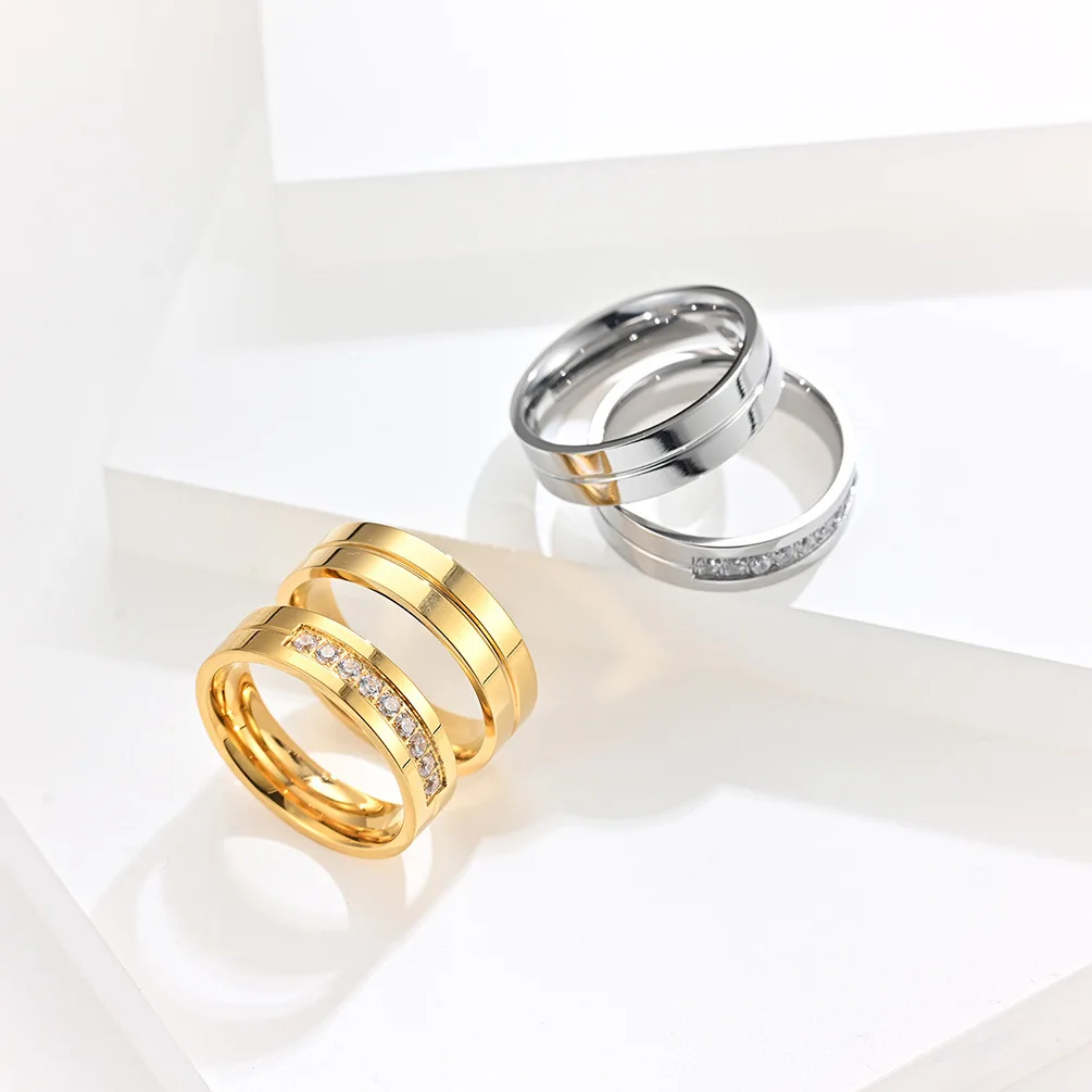 Popular 6mm Eternity Rings With CZ Stone Latest Gold Color Stainless Steel Artificial Jewellery Designs 2025 Birthday Gift image 2