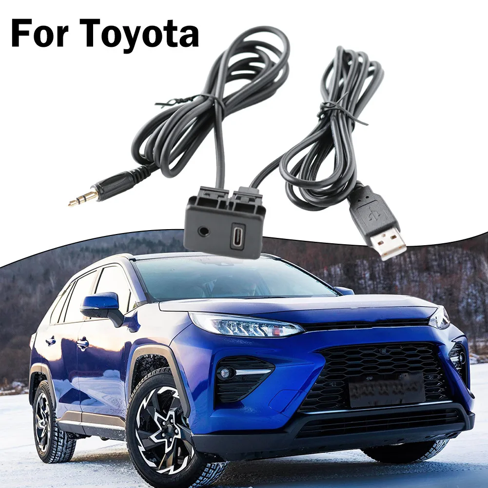 Car Dash Flush Mount USB C Type C Port Switch Panel 3.5 AUX Jack RCA Audio Extension Cable Adapter For Toyota ForLexus For Camry