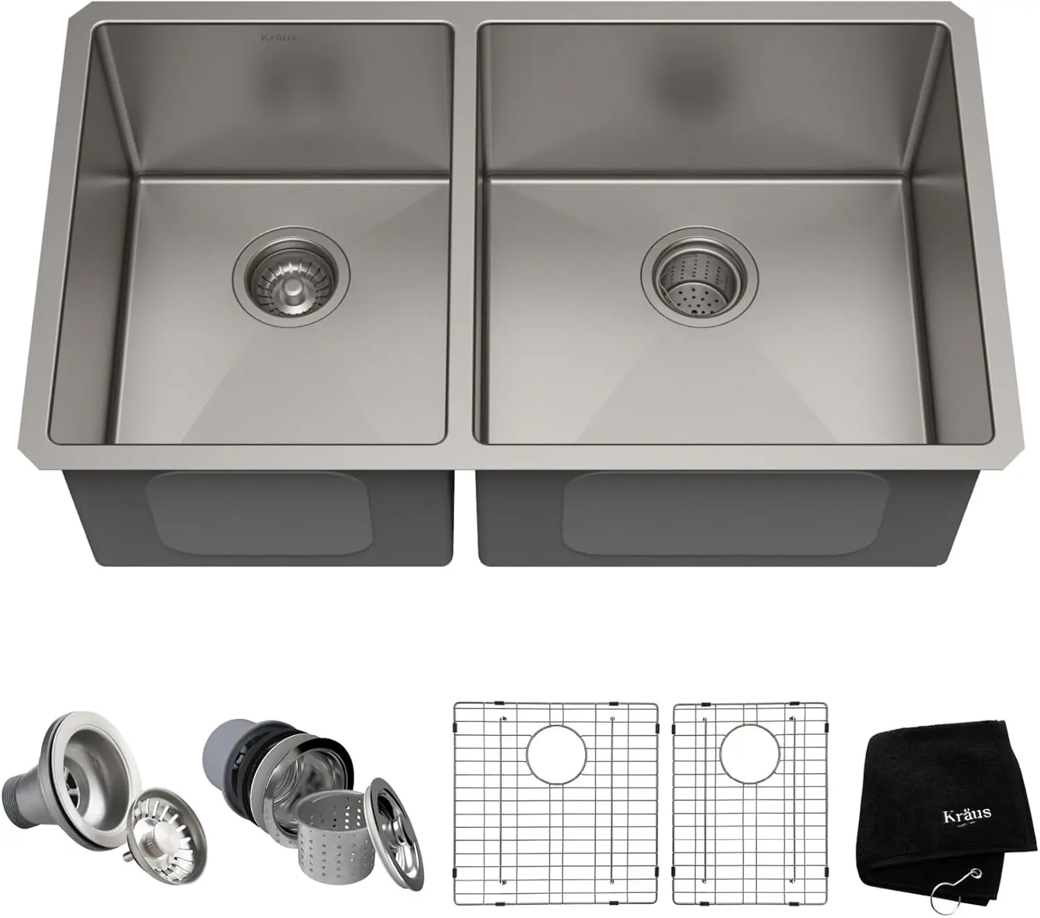 Standart PRO 33-inch 16 Gauge Undermount 60/40 Double Bowl Stainless Steel Kitchen Sink, KHU104-33