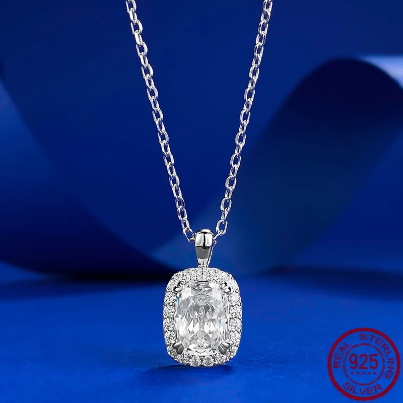 

New 2-carat Pillow shaped Necklace for Daily Light Luxury S925 Silver Diamond Pendant Wedding Jewelry