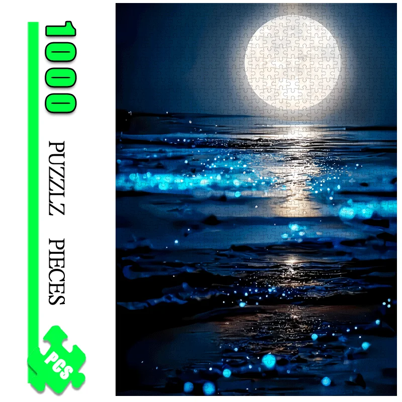 

Пазл «Морской пейзаж при лунном свете: мерцающие волны», развивающая игра для взрослых, ночная сцена, домашний досуг, романтический декор, игрушка-пазл
