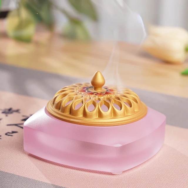 キャンディーカラーのガラス製香炉,中国風,バーナー付き,家庭用,茶道用 