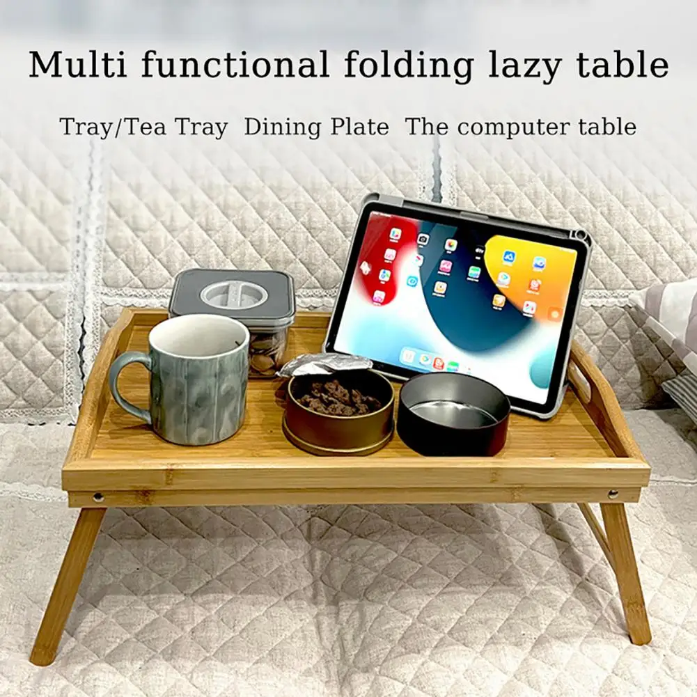 

49*30cm Bed Table Tray With Folding Leg Strong Load-bearing Smooth Edge Burr Free Multifunctional Bamboo Bed Tray Storage Holder