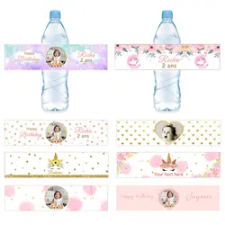 Unicorn Happy Birthday Party Water Bottle Stickers Custom Name Personalized Baby Shower Baptism Kids Festive Event Supplies