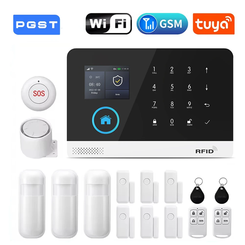 

Tuya Smart Home Alarm System 2.4GWiFi Wireless Security with Door Sensor PIR Sensor APP Control with Smart Life Works with Alexa