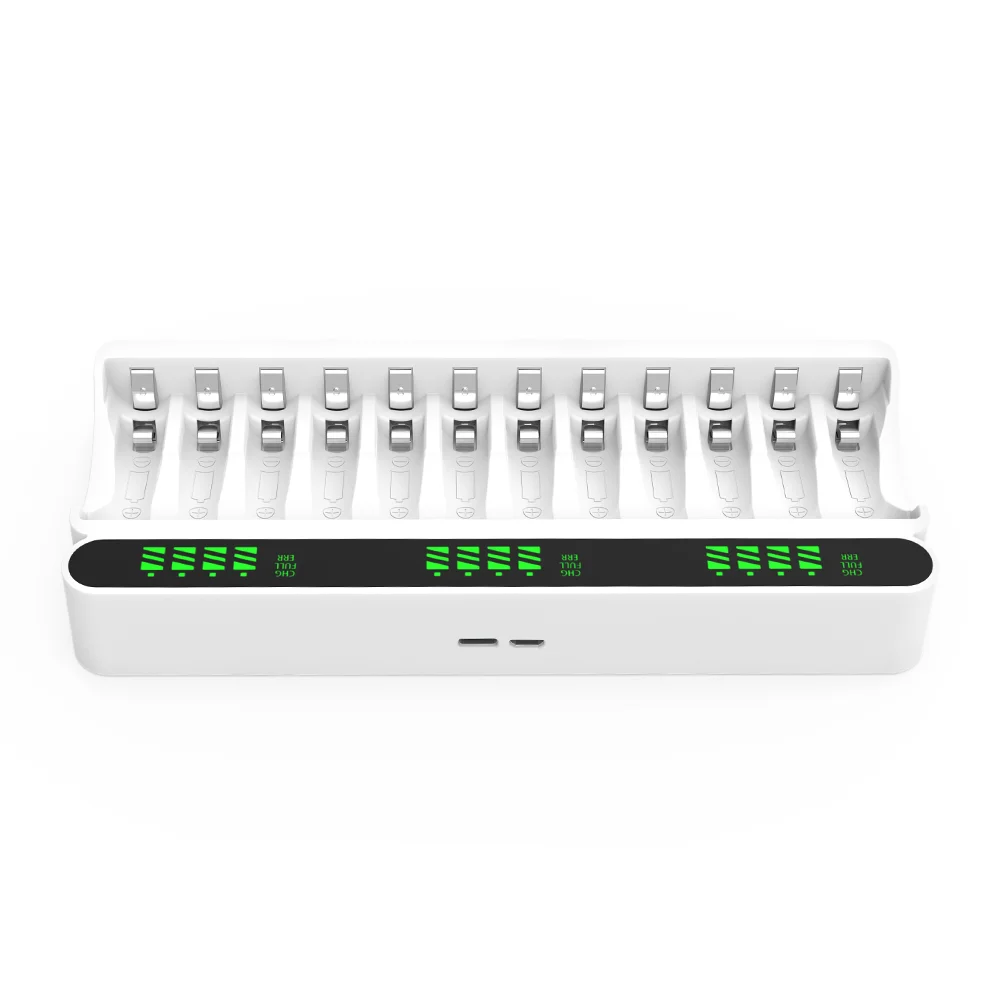 Умное зарядное устройство VariCore VC12 1,2 В, 12 слотов для Ni-MH аккумуляторов AA/AAA — быстрая зарядка, ЖК-дисплей, автоматическое отключение, безопасное для подзарядки