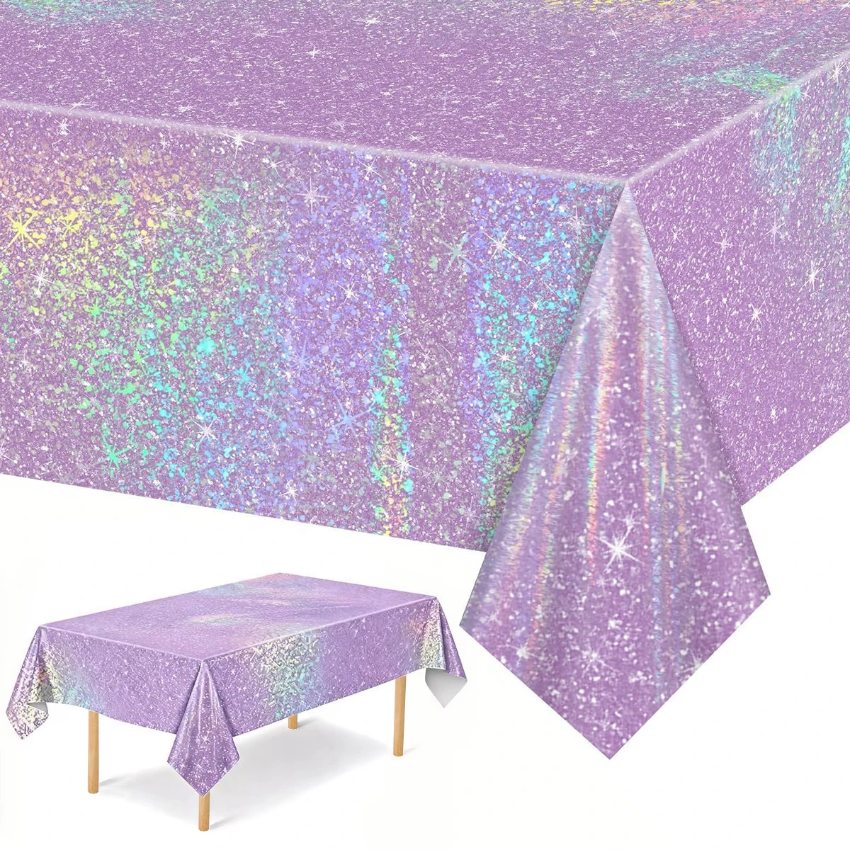 1/3Pcs Purple Iridescent Holographic Glitter Laser Disposable Tablecloth Rectangle Table Cover for Wedding Birthday Party Decor