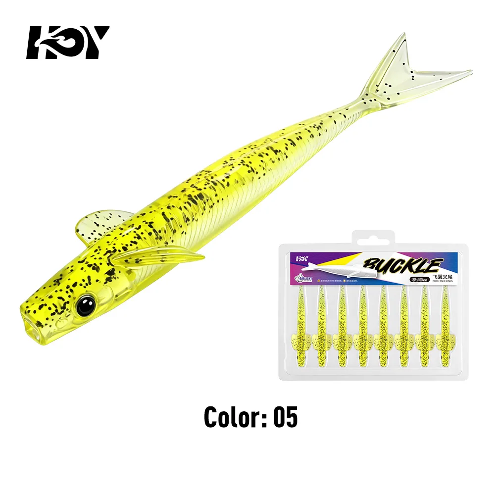 Kingdom Sinking Buckle Wings Soft Lure 100mm 4.2g Drop Shot Rig Soft Swimbait Split Tail für Bass, Forelle, Hecht, Zander, Pesca