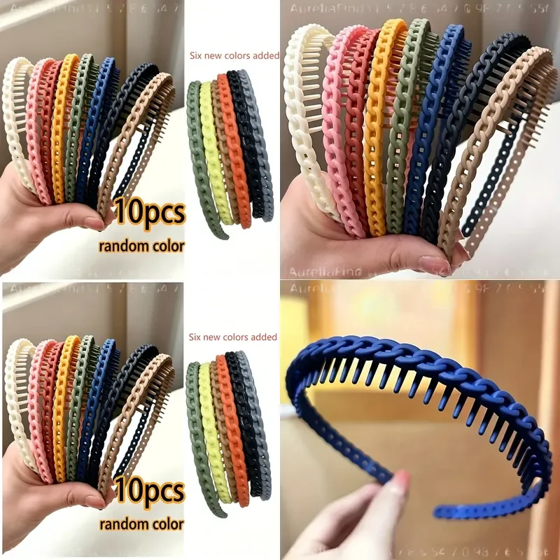 10pcs Trendy Wide Headbands for Women Non Slip Toothed Hairbands Handmade Heart Shaped Headwear Random Colors Fashion