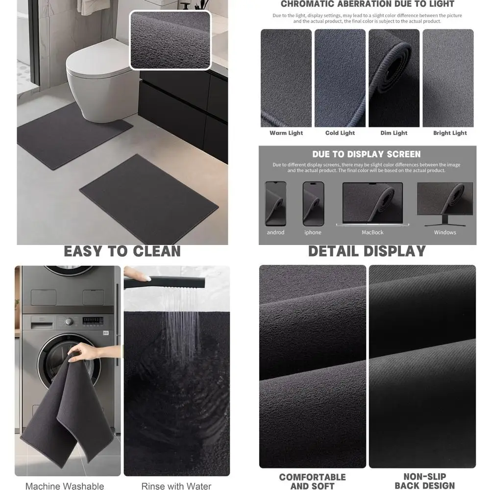 

Наборы ковриков для ванной комнаты, комплект из 2 предметов, ультратонкий коврик для ванной под дверью, впитывающий быстросохнущий коврик для ванной комнаты, нескользящий коврик washa